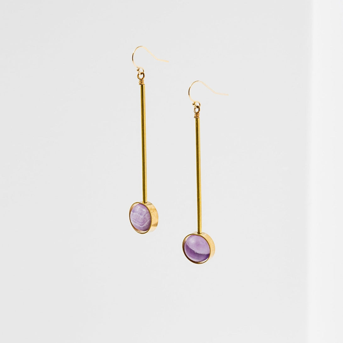 Aberrant Amethyst Earrings with Hypoallergenic Gold-Plated Setting White Background