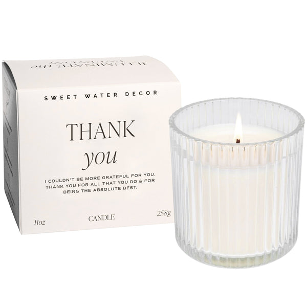 Thank You Soy Candle - Ribbed Glass Jar with Box - 12 oz