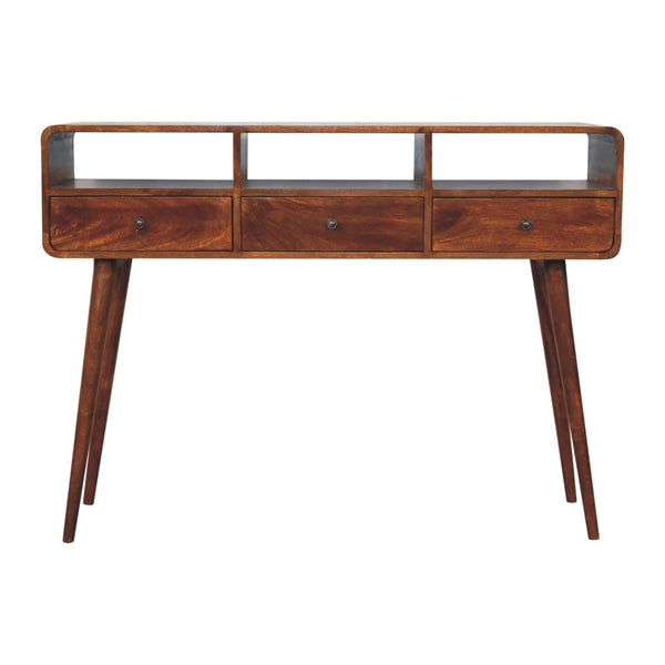 Triple Curved Chestnut Console Table