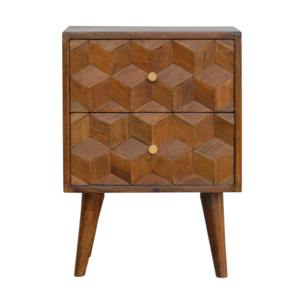 Chestnut Cube Carved nightstand