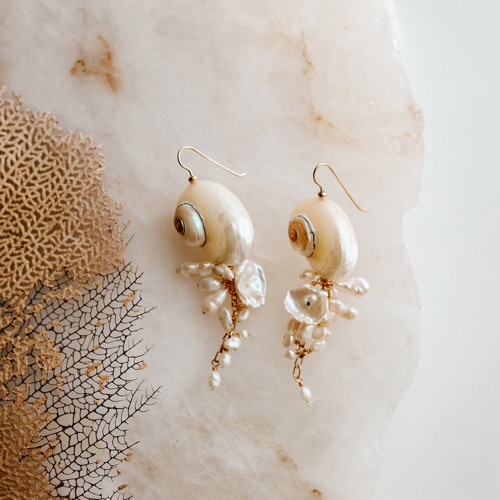 Aphrodite Seashell Earrings-EARRINGS-Rahya Jewelry Design-Pure Quartz-1