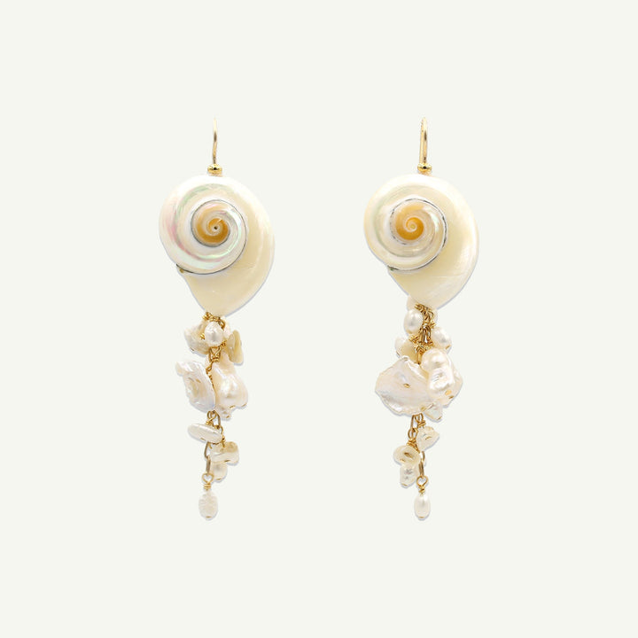 Aphrodite Seashell Earrings-EARRINGS-Rahya Jewelry Design-Pure Quartz-2