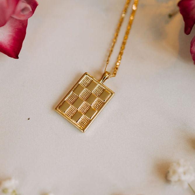 Checkered Necklace in Gold-Necklaces-Mauve Jewelry Co.-Pure Quartz-6