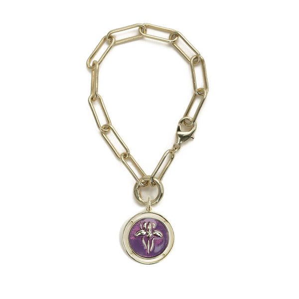 Iris Carondelet Bracelet with Enameled Flower Pendant-BRACELETS-Rahya Jewelry Design-Pure Quartz-1