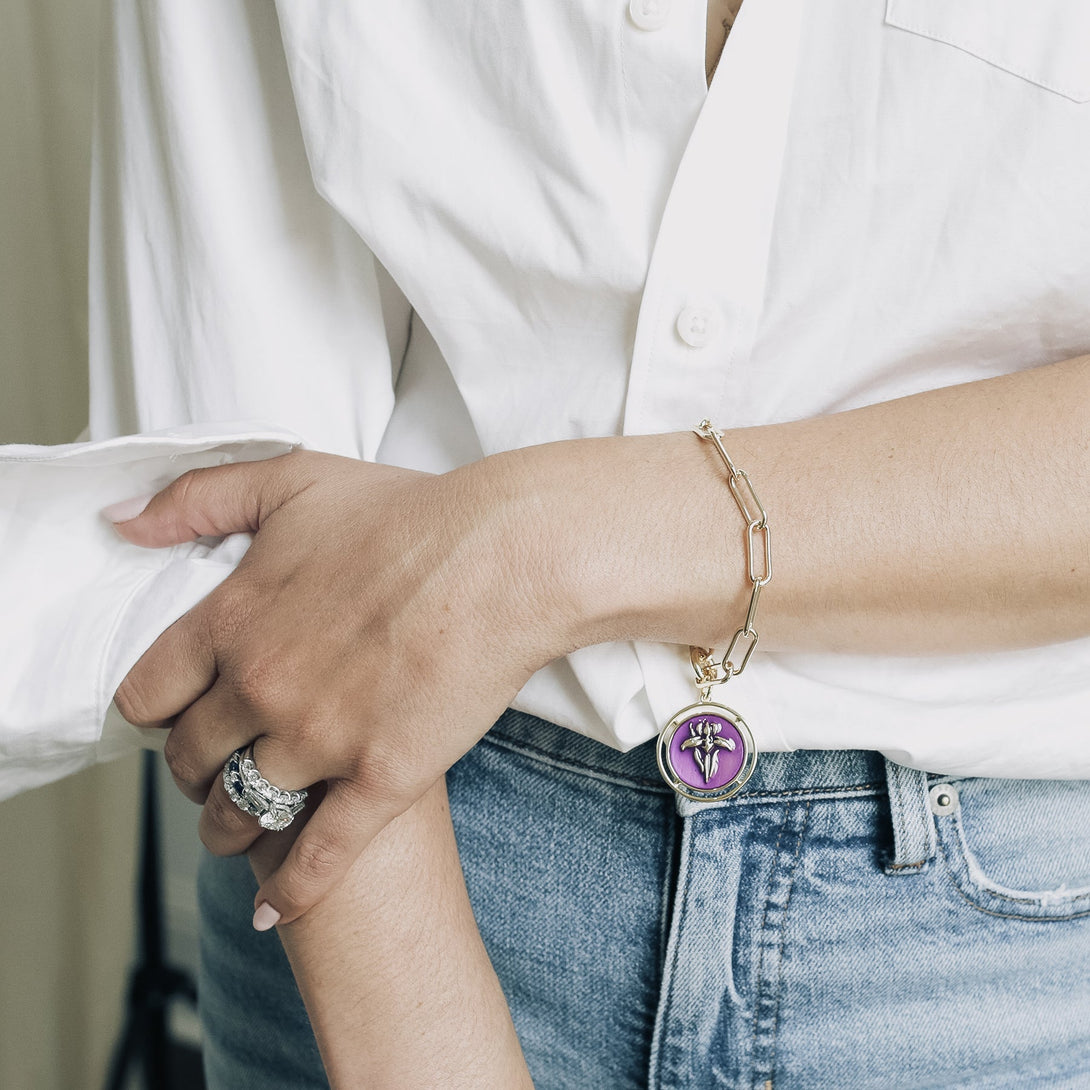 Iris Carondelet Bracelet with Enameled Flower Pendant-BRACELETS-Rahya Jewelry Design-Pure Quartz-2