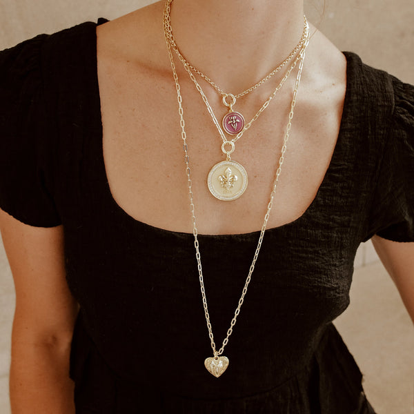 Iris Long Claiborne Necklace with KOI Heart Pendant-NECKLACES-Rahya Jewelry Design-Pure Quartz-1