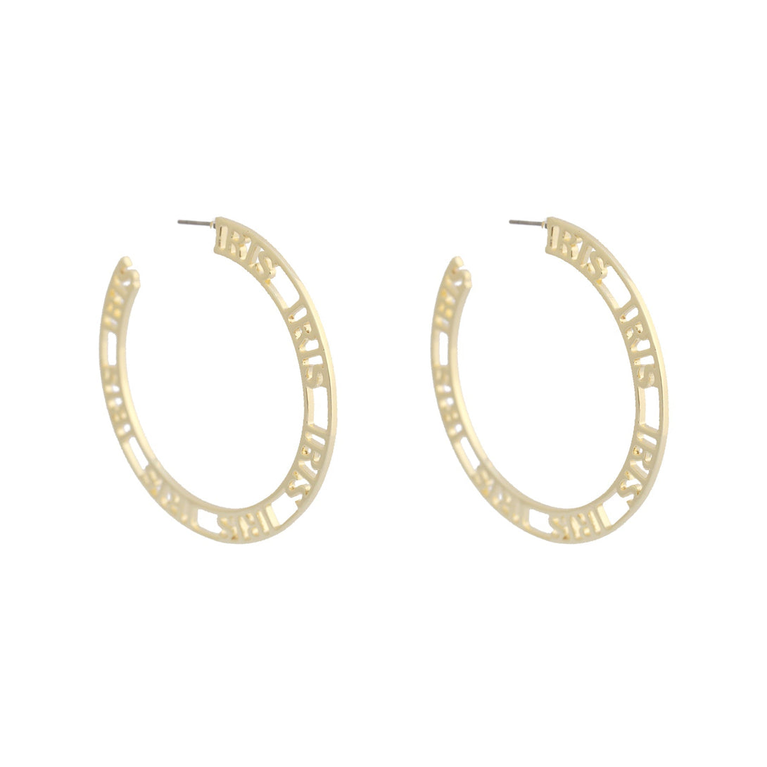 Iris Profile Wide Logo Hoop Earrings Large-EARRINGS-Rahya Jewelry Design-Pure Quartz-2