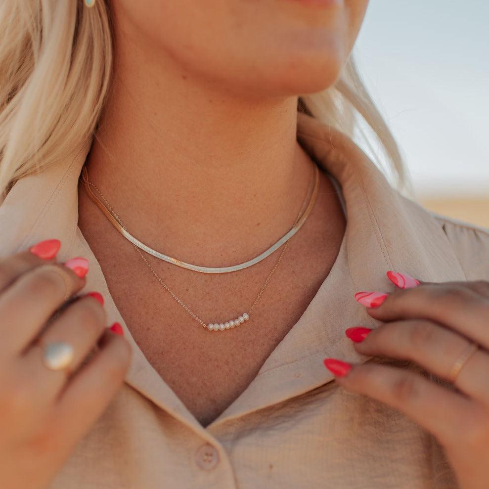 Jade Herringbone Necklace-Necklaces-Mauve Jewelry Co.-Pure Quartz-3