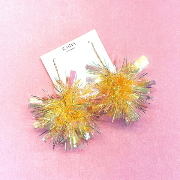 Mini Lemon Drop Pom Pom Earrings-EARRINGS-Rahya Jewelry Design-Pure Quartz-1