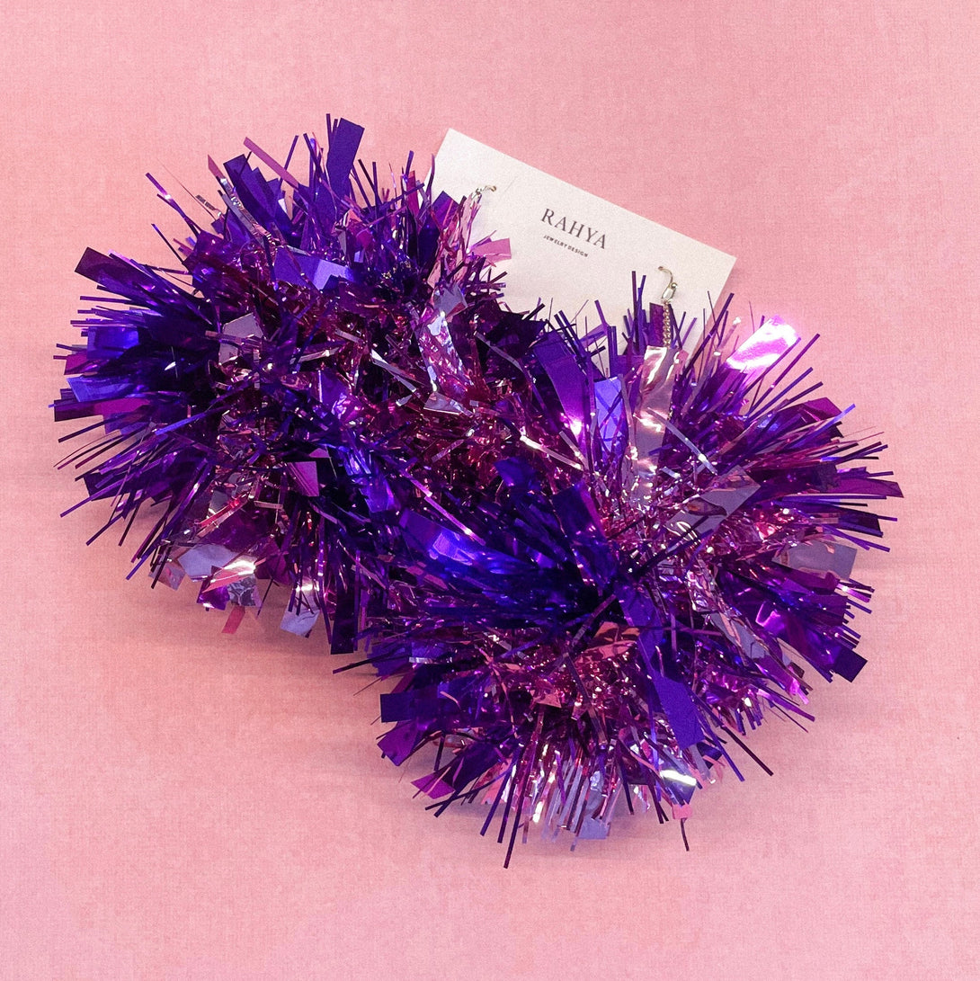 Purple & Light Pink Pom Pom Earrings-EARRINGS-Rahya Jewelry Design-Pure Quartz-1