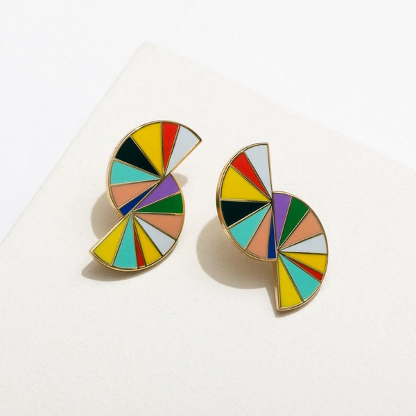 Rhimes Colorful Enamel Drop Earrings by Larissa Loden against a white background.