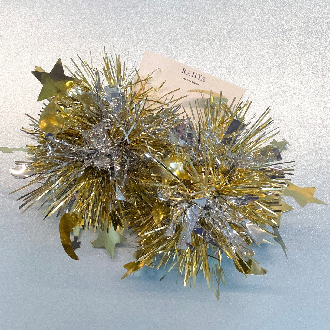 Silver & Gold Celestial Pom Pom Earrings-EARRINGS-Rahya Jewelry Design-Pure Quartz-1