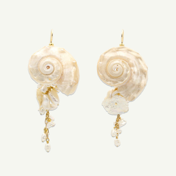 Sirena Statement Seashell Earrings-EARRINGS-Rahya Jewelry Design-Pure Quartz-1